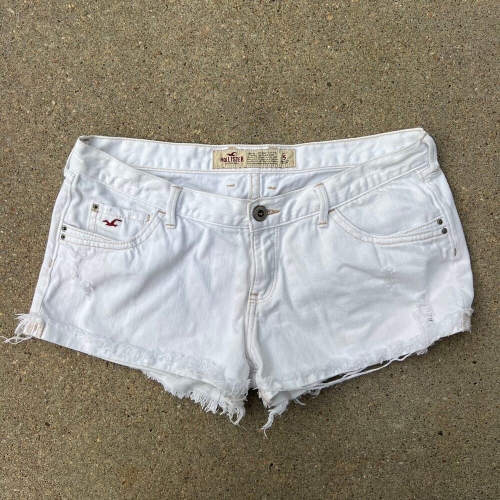 Vintage Y2K Hollister White Low Rise Micro Mini Jean Shorts Fray Hem Size 5